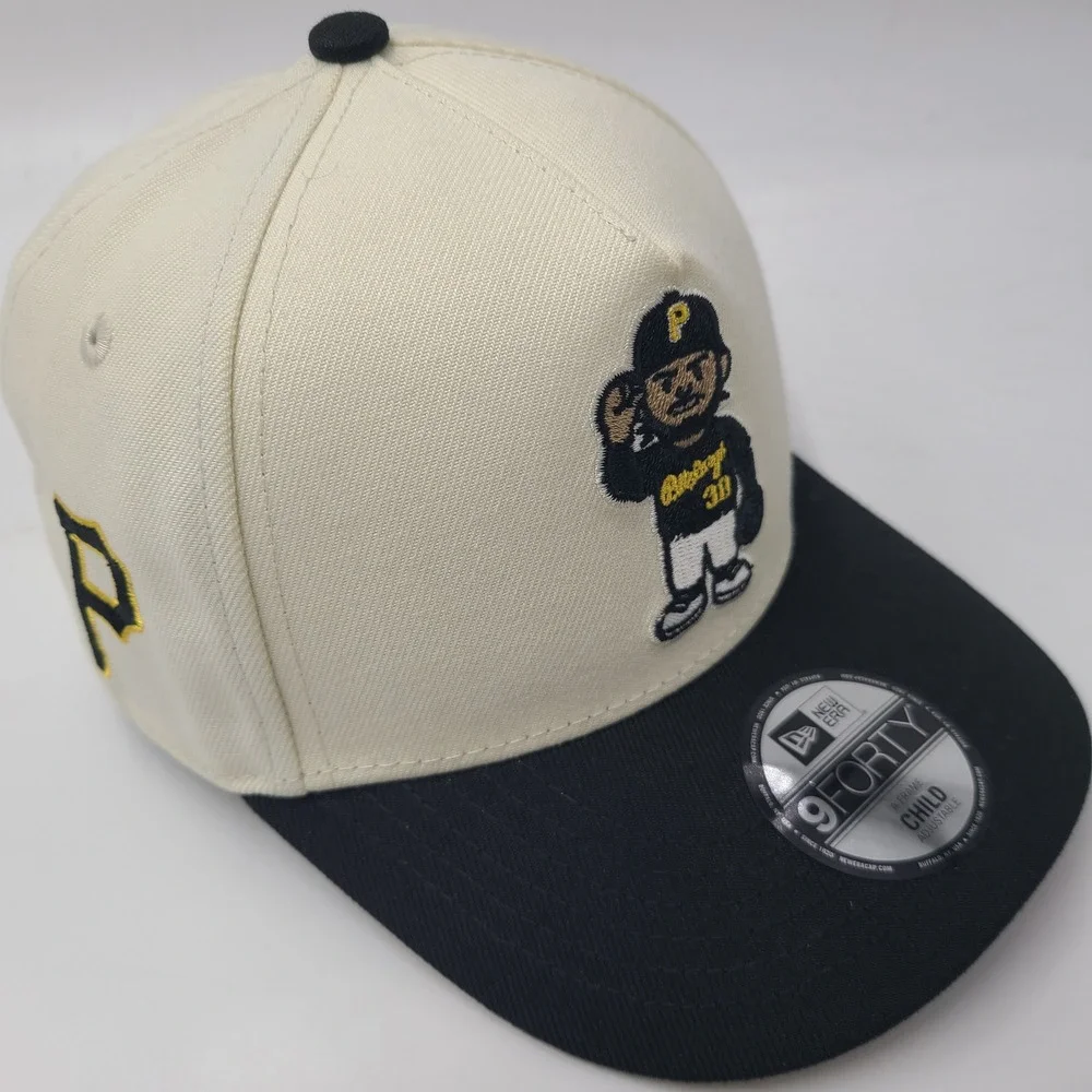 Child Pittsburgh Pirates Hat Snapback 9Forty New Era Cream Black MLB Paul Skenes